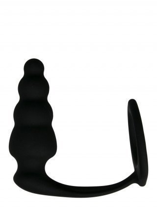 Analinis kaištis - žiedas „Cock Ring With Ribbed Anal Plug“