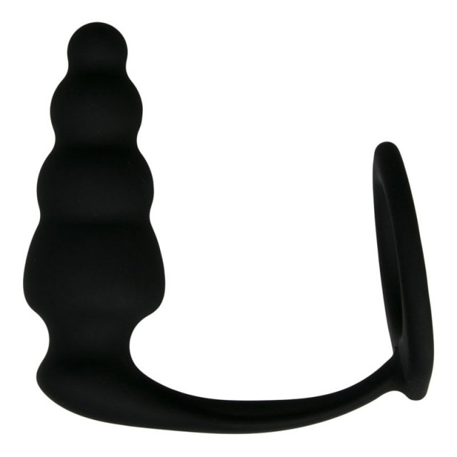 Analinis kaištis - žiedas „Cock Ring With Ribbed Anal Plug“