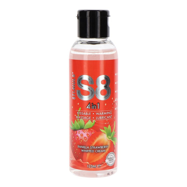 Šildantis masažinis lubrikantas „4 in 1 Dessert Lube Strawberry“, 125 ml