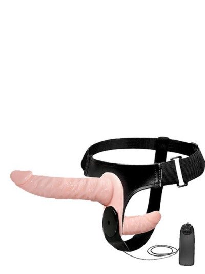 Vibruojantis dvigubas strap-on dildo „Batek“