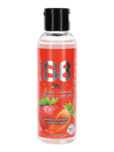 Šildantis masažinis lubrikantas „4 in 1 Dessert Lube Strawberry“, 125 ml